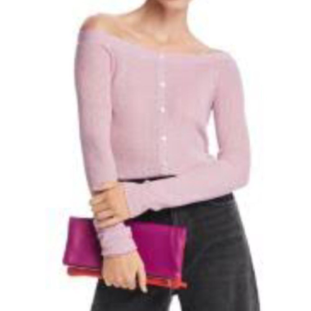 Frame Denim Lavender Off The Shoulder Ribbed Button Detail Cardigan Size M NWT
